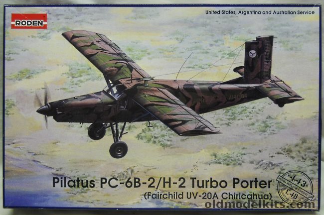 Roden 1/48 Pilatus PC-6C / H-2 Turbo Porter / Fairchild UV-20A Chiricahua - US Army Western Europe May 1980 / Golden Knights / Argentina Navy Armda late 1980s / Australian No. 161 Recce Flight Vietnam 1969 / No. 173 Sqn Royal Australian Air Force NSW 1988, 443 plastic model kit